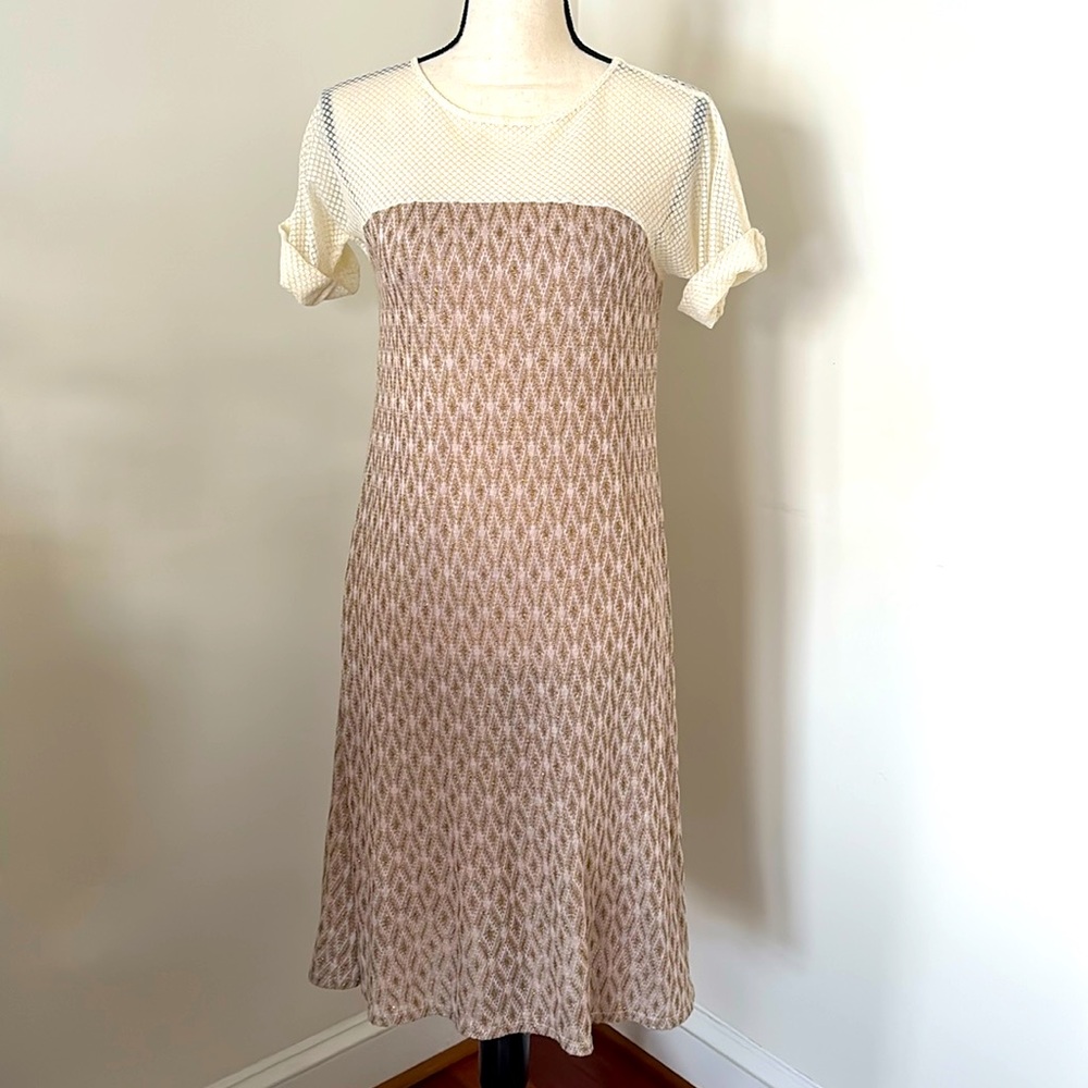 Free People Cream Mesh/ Brown and Gold Thread Dress Size X Small